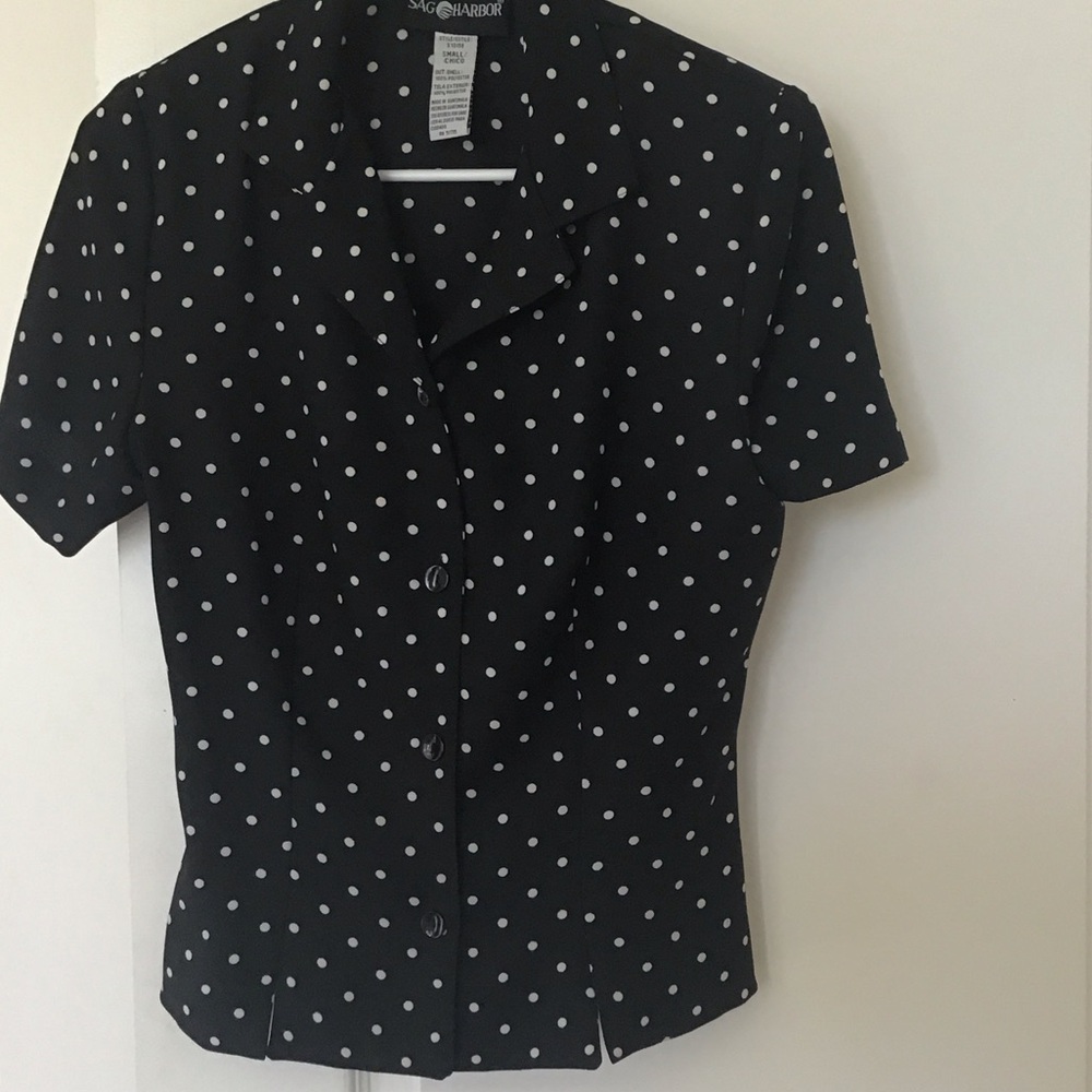 Sag Harbor Black and White Polka Dot Button Down Shirt
